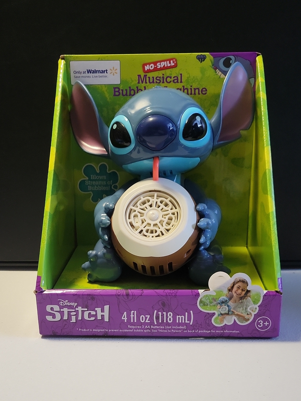 Disney Stitch Bubble Machine - Blue with Purple Ears and Brown Base